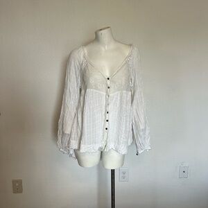 Free People white Button-Down flowy top